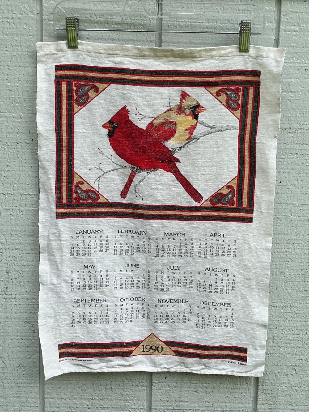 Vintage linen kitchen TOWEL Calendar 1990